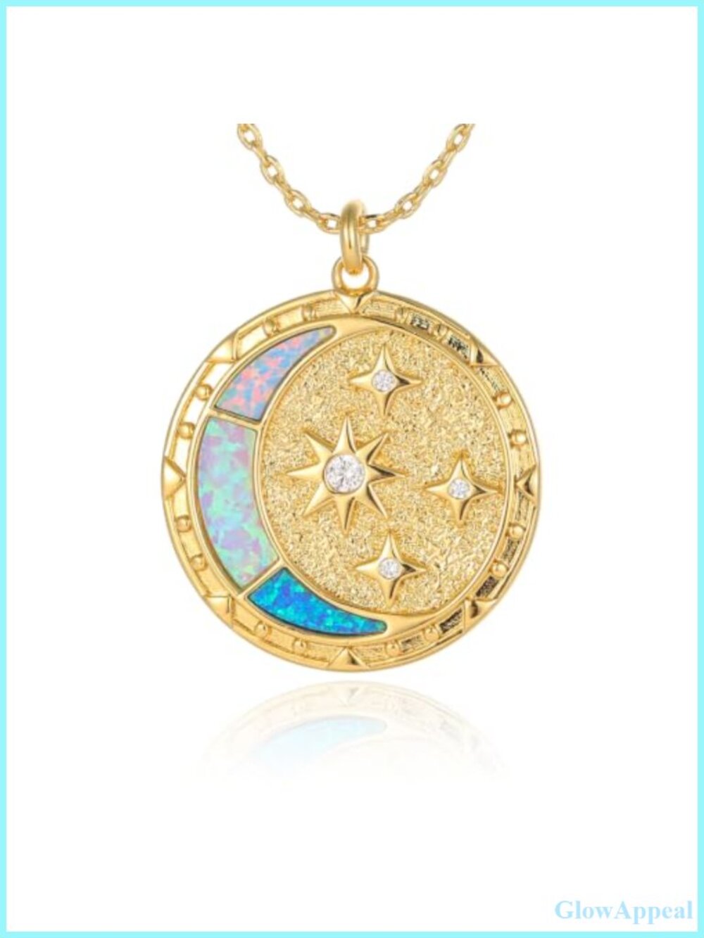 18K Gold Plated Opal CZ Celestial Pendant Necklace Adjustable Chain